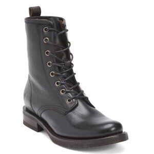 FRYE Black Made In Mexico Leather Veronica Combat Boots